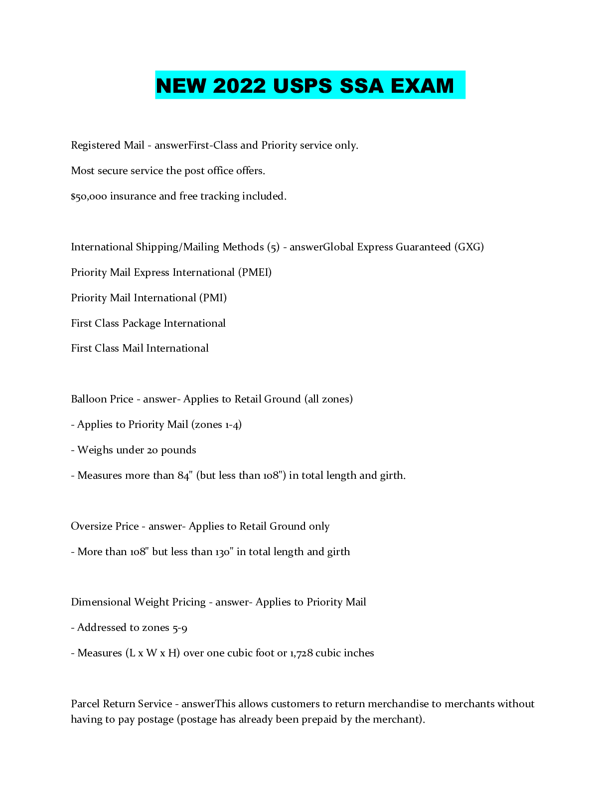 NEW 2022 USPS SSA EXAM Browsegrades